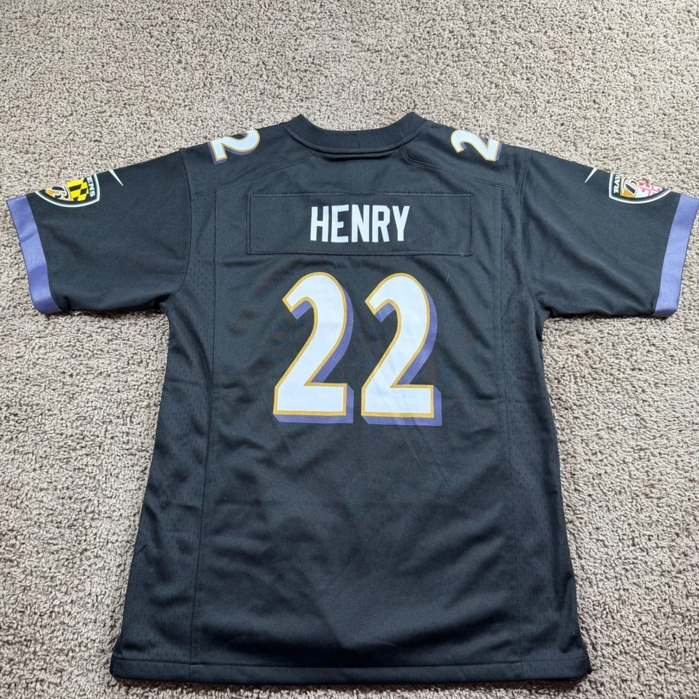 Nike Baltimore Ravens Derrick Henry 22 Kids Youth Jersey L 14/16 Black NFL New